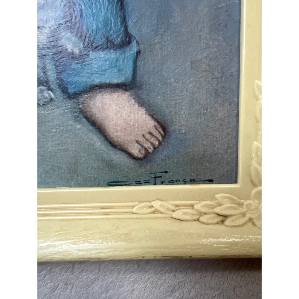 Ozz Franca Vintage Big Eye Boy Art Set 18x8 Cream Framed Alvaro and Franca MCM